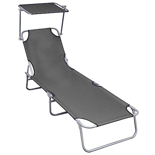 Qnhdfrt Klappbare Sonnenliege mit verstellbarem Sonnendach aus pulverbeschichtetem Aluminium & 600D Polyester Grau für Garten, Pool & Strand Qnhdfrt Klappbare Sonnenliege mit verstellbarem Sonnendach aus pulverbeschichtetem Aluminium & 600D Polyester Grau für Garten, Pool & Strand von Qnhdfrt