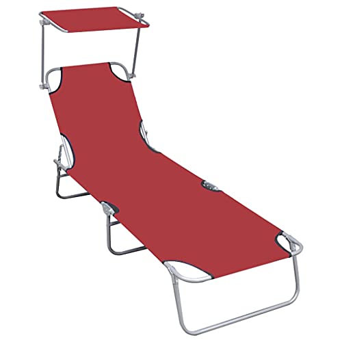 Qnhdfrt Klappbare Sonnenliege mit verstellbarem Sonnendach aus pulverbeschichtetem Aluminium und 600D-Polyestergewebe Rot Outdoor Strand Garten Pool Qnhdfrt Klappbare Sonnenliege mit verstellbarem Sonnendach aus pulverbeschichtetem Aluminium und 600D-Polyestergewebe Rot Outdoor Strand Garten Pool von Qnhdfrt