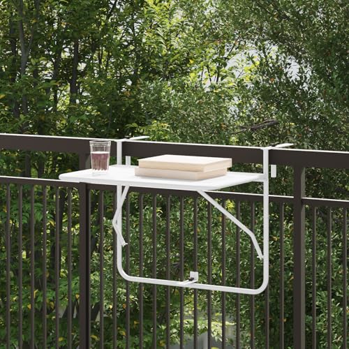 Qnhdfrt Klappbarer Balkontisch Weiß Outdoor Beistelltisch 60x40 cm Stahl für Terrasse Garten von Qnhdfrt