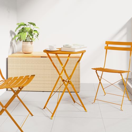 Qnhdfrt Klappbarer Bistrotisch Senfgelb Ø50x71cm Pulverbeschichteter Stahl Faltbarer Outdoor Tisch für Balkon Terrasse Garten Camping von Qnhdfrt