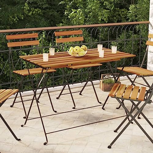 Qnhdfrt Klappbarer Bistrotisch aus Massivholz Akazie und Stahl 100x54x71 cm Robust Langlebig für Garten Balkon Terrasse und Outdoor Nutzung von Qnhdfrt
