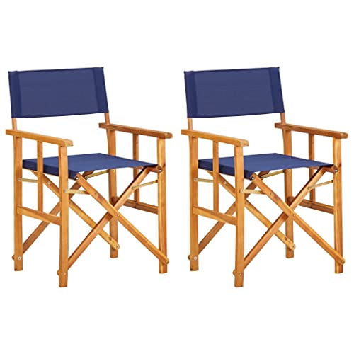 Qnhdfrt Klappbarer Campingstuhl Gartenstuhl Strandstuhl aus Massivholz Akazie mit Blauem Stoff 2 Stück Faltbar Robust für Outdoor Camping Strand Garten von Qnhdfrt