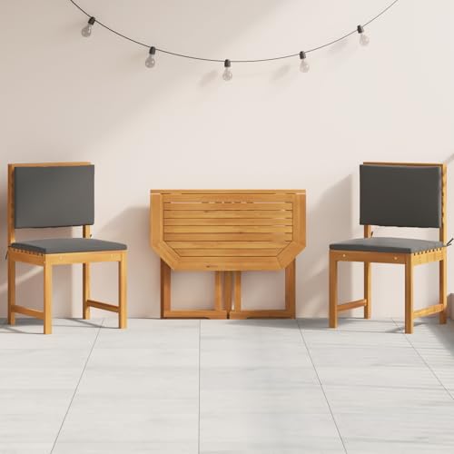 Qnhdfrt Klappbarer Esstisch Set Massivholz Akazie Braun 90x50x75cm Mit 2 Stühlen Kompakt Für Balkon Terrasse Garten von Qnhdfrt