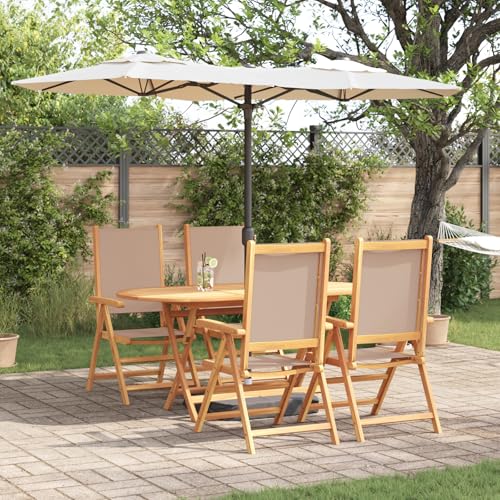 Qnhdfrt Klappbarer Garten Esstisch aus solidem Akazienholz Taupe 5-teiliges Set mit Neigemechanismus für 4 Personen Outdoor Möbel Rechteckig Faltbar Robust für Balkon Terrasse Garten von Qnhdfrt