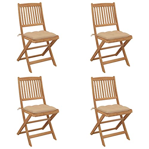Qnhdfrt Klappbarer Gartenstuhl aus Massivholz Akazie mit Sitzkissen 4er Set Beige Faltbar Robust für Garten Terrasse Balkon Camping Qnhdfrt Klappbarer Gartenstuhl aus Massivholz Akazie mit Sitzkissen 4er Set Beige Faltbar Robust für Garten Terrasse Balkon Camping von Qnhdfrt