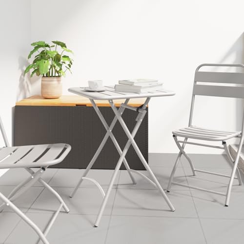 Qnhdfrt Klappbarer Gartentisch Beige Quadratisch Outdoor Faltbar 60x60x70 cm Pulverbeschichtet Stahl Modern für Garten Balkon Camping von Qnhdfrt