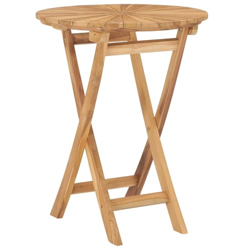 Qnhdfrt Klappbarer Gartentisch aus Massivholz Teak Ø60cm Höhe 75cm für Terrasse Balkon Camping mit witterungsbeständigem Design und wasserbasierter Lackierung von Qnhdfrt