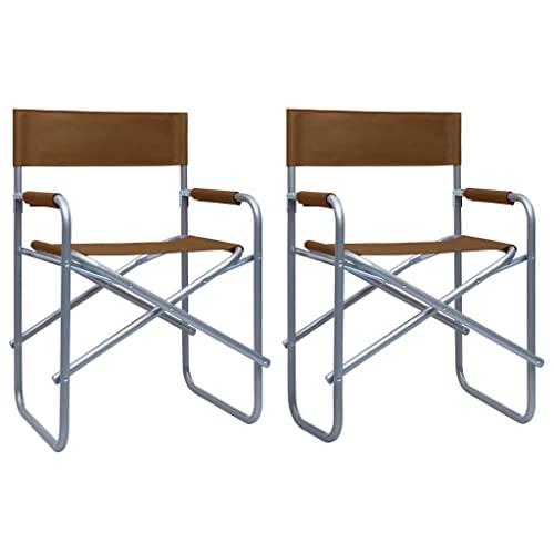 Qnhdfrt Klappbarer Regiestuhl Stahl Braun 2 STK. Faltbarer Outdoor Sessel mit Armlehnen für Camping Garten Strand Robust und Langlebig Größe 48x57x79 cm Maximal 110 kg von Qnhdfrt
