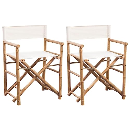 Qnhdfrt Klappbarer Regiestuhl aus Bambus mit Canvas-Sitz 2er Set Weiß für Garten Balkon Camping und Strand von Qnhdfrt