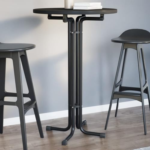 Qnhdfrt Klappbarer Runder Esstisch Schwarz Ø70x110 cm aus Holzwerkstoff und Stahl - Platzsparender Küchentisch, Balkontisch oder Campingtisch für kleine Räume von Qnhdfrt