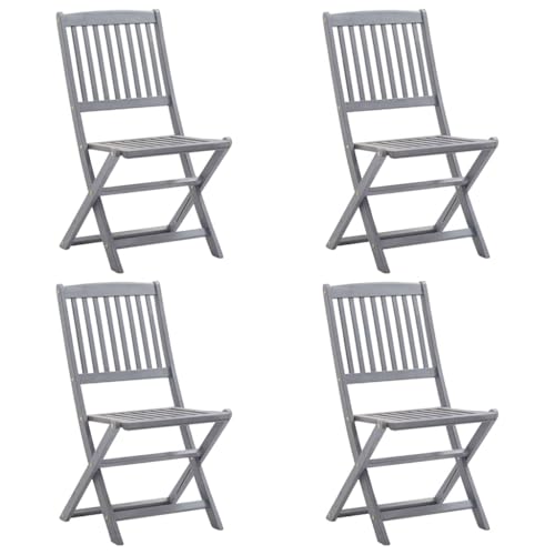 Qnhdfrt Klappstuhl aus Massivholz Akazie Grau 4er Set Faltbarer Gartenstuhl Campingstuhl für Terrasse Balkon Garten von Qnhdfrt
