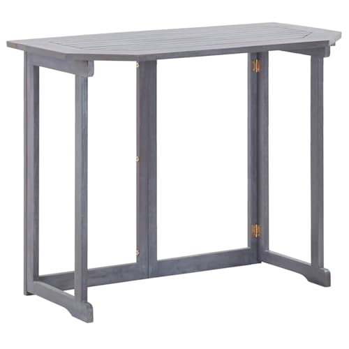 Qnhdfrt Klapptisch aus Massivholz Akazie Grau 90x50x74 cm Faltbarer Beistelltisch für Balkon Garten und Camping von Qnhdfrt