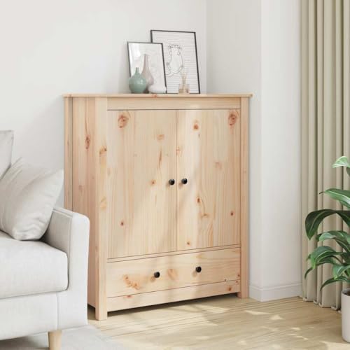 Qnhdfrt Klassisches Highboard aus massiver Kiefer mit 2 Fächern & Schublade, Sideboard Wohnzimmer im Landhausstil, 83x41,5x100 cm, rustikales Design mit Stabiler Oberplatte Qnhdfrt Klassisches Highboard aus massiver Kiefer mit 2 Fächern & Schublade, Sideboard Wohnzimmer im Landhausstil, 83x41,5x100 cm, rustikales Design mit Stabiler Oberplatte von Qnhdfrt