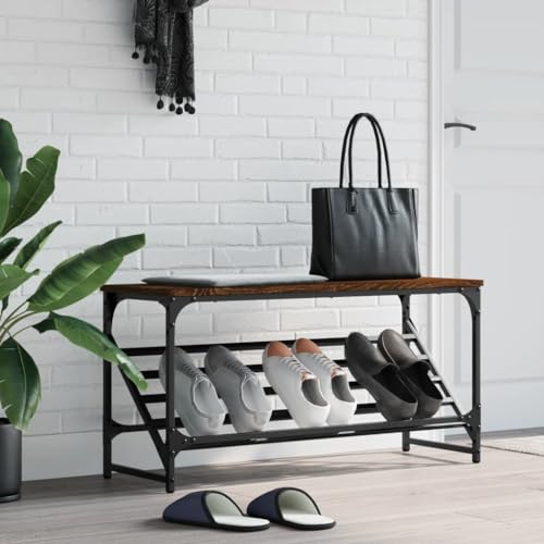 Qnhdfrt Klassisches Schuhregal Braun Eichen-Optik 90x30x45 cm aus Holzwerkstoff mit Stahlgestell – Stabil und Platzsparend für Flur und Eingangsbereich Qnhdfrt Klassisches Schuhregal Braun Eichen-Optik 90x30x45 cm aus Holzwerkstoff mit Stahlgestell – Stabil und Platzsparend für Flur und Eingangsbereich von Qnhdfrt