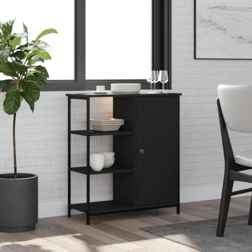 Qnhdfrt Klassisches Sideboard Schwarz 70x30x80 cm aus Holzwerkstoff und Stahl - Beistellschrank mit Robuster Oberplatte und Verstellbaren Beinen für Wohnzimmer, Flur, Küche oder Büro von Qnhdfrt