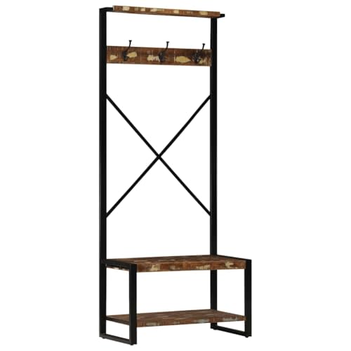 Qnhdfrt Kleiderständer aus Altholz Massivholz Mehrfarbig 80x40x190 cm mit Wandmontage Ablage und Haken für Flur Schlafzimmer Badezimmer Küche – Robust und Vielseitig von Qnhdfrt