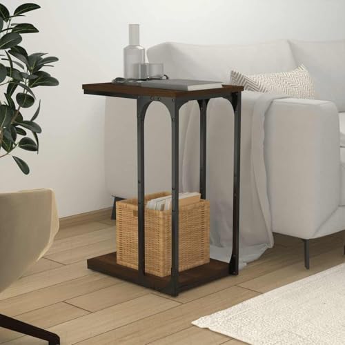 Qnhdfrt Kleiner Beistelltisch Braun Eichen-Optik 40x30x60 cm aus Holzwerkstoff und Stahl mit C-Form Design Robust und Stabil mit Stauraum für Couch Sofa Bett Balkon Qnhdfrt Kleiner Beistelltisch Braun Eichen-Optik 40x30x60 cm aus Holzwerkstoff und Stahl mit C-Form Design Robust und Stabil mit Stauraum für Couch Sofa Bett Balkon von Qnhdfrt