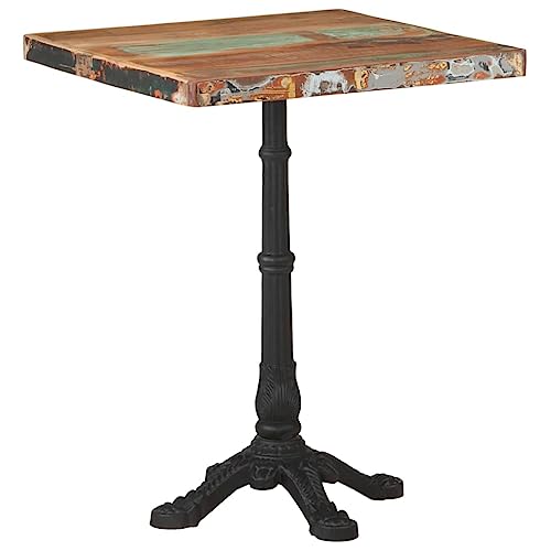 Qnhdfrt Kleiner Bistrotisch aus Massivem Altholz 60x60x76 cm mit Gusseisen Gestell Robust Einzigartig für Küche Balkon Garten von Qnhdfrt