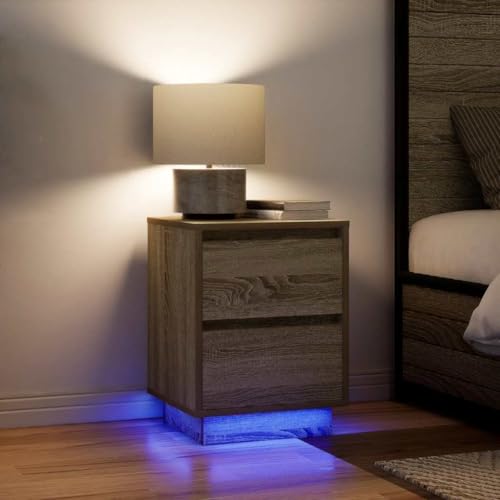 Qnhdfrt Kleiner Nachttisch mit RGB-LED-Beleuchtung 2er Set Sonoma-Eiche 38x34x50 cm mit 2 Schubladen für Schlafzimmer Robust und Langlebig Holzwerkstoff Qnhdfrt Kleiner Nachttisch mit RGB-LED-Beleuchtung 2er Set Sonoma-Eiche 38x34x50 cm mit 2 Schubladen für Schlafzimmer Robust und Langlebig Holzwerkstoff von Qnhdfrt