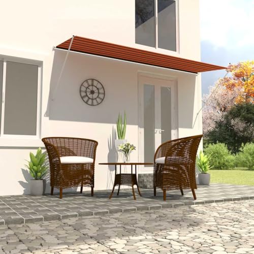Qnhdfrt Klemmmarkise 400x150 cm Ausziehbarer Sonnenschutz für Fenster Balkon Terrasse aus Stahl und Polyester mit PA-Beschichtung in Orange Braun von Qnhdfrt