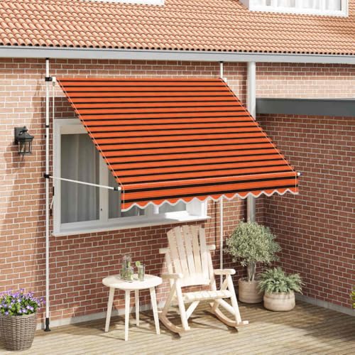Qnhdfrt Klemmmarkise Handbetrieben 250 cm Ausziehbarer Sonnenschutz Orange Braun für Balkon Terrasse Fenster von Qnhdfrt