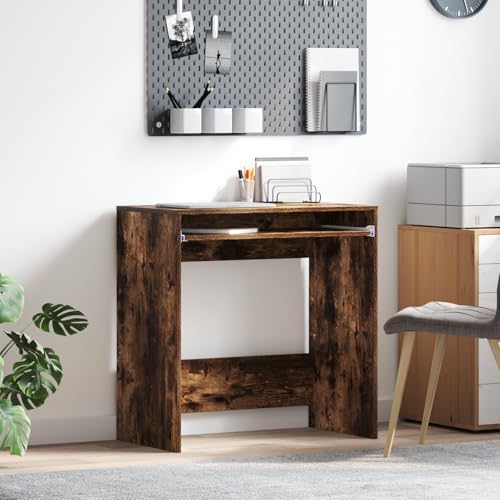 Qnhdfrt Kompakter Computertisch Geräucherte Eiche Spanplatte Braun Rechteckig für Büro Studium Home-Office mit Ergonomischem Design und Robustem Aufbau von Qnhdfrt