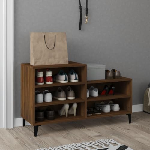 Qnhdfrt Kompakter Schuhregal Braun Eichen-Optik 102x36x60 cm aus Holzwerkstoff und Metall mit 5 Fächern Platzsparend Organizer für Flur Camping und Wohnmobil von Qnhdfrt