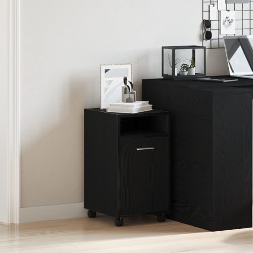 Qnhdfrt Kompakter Stauraum-Schrank Schwarz Eichenholz-Optik Matt mit Rollen 38x33x68 cm für Büro und Zuhause - Modernes Design und Praktische Aufbewahrung von Qnhdfrt
