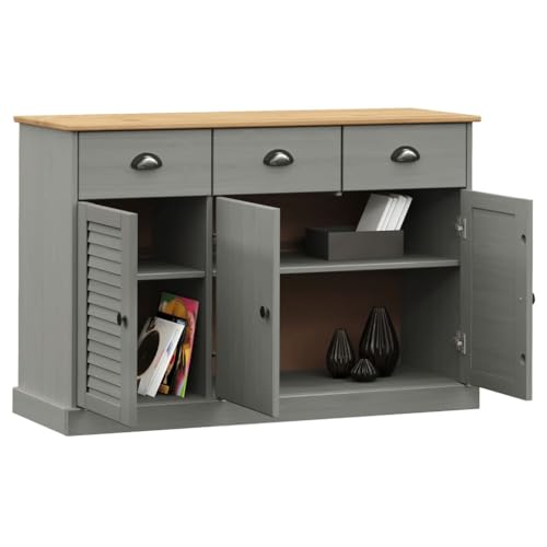 Qnhdfrt Kompaktes Sideboard Schrank Grau Kiefer Massivholz 113x40x75 cm mit Schubladen für Küche Wohnzimmer Flur Qnhdfrt Kompaktes Sideboard Schrank Grau Kiefer Massivholz 113x40x75 cm mit Schubladen für Küche Wohnzimmer Flur von Qnhdfrt