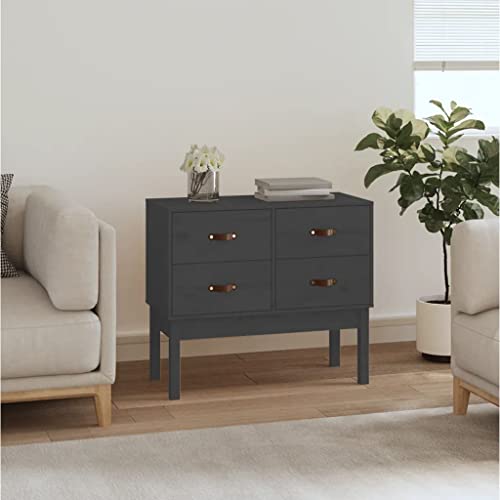 Qnhdfrt Konsolenschrank Grau Massivholz Kiefer 90x40x78 cm mit 4 Schubladen Beistellschrank für Wohnzimmer Flur Büro von Qnhdfrt