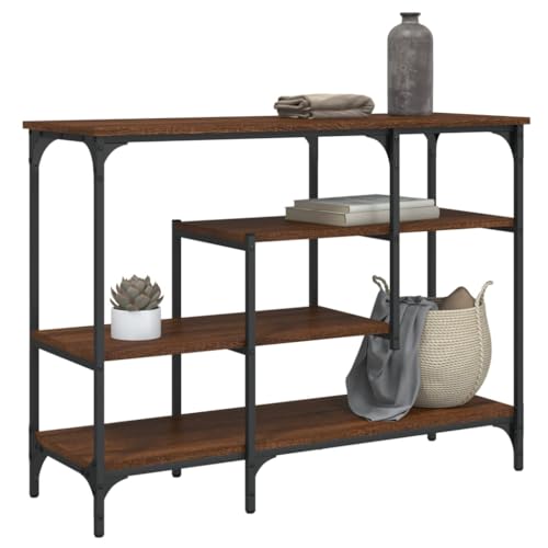 Qnhdfrt Konsolentisch Braun Eichen-Optik 100x35x75 cm mit Ablagen und Metallrahmen, Stilvoller Beistelltisch für Flur, Wohnzimmer oder Eingangsbereich von Qnhdfrt