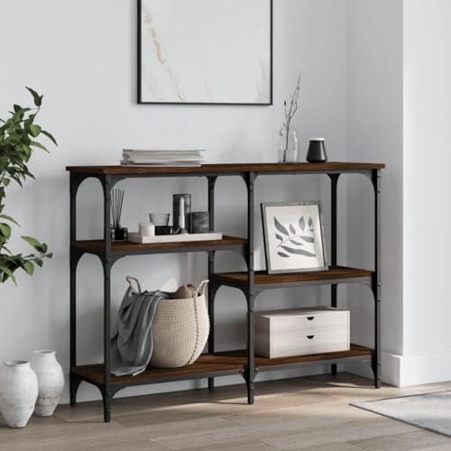 Qnhdfrt Konsolentisch Braun Eichen-Optik aus Holzwerkstoff und Metall 102x29x75 cm mit verstellbaren Beinen und Metallrahmen für Flur Wohnzimmer Eingangsbereich von Qnhdfrt