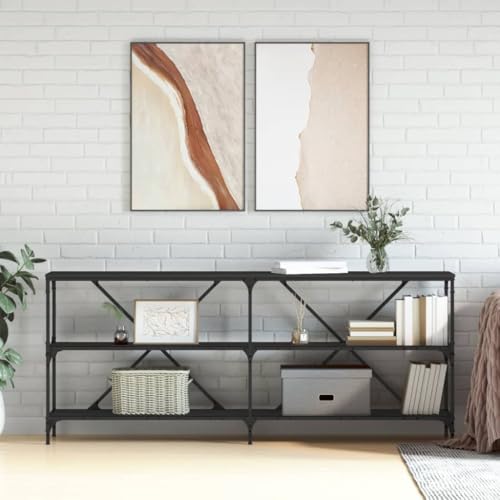 Qnhdfrt Konsolentisch Schwarz 180x30x75 cm aus Holzwerkstoff und Eisen mit Stabiler Konstruktion und Stauraum für Flur, Wohnzimmer und Eingangsbereich Qnhdfrt Konsolentisch Schwarz 180x30x75 cm aus Holzwerkstoff und Eisen mit Stabiler Konstruktion und Stauraum für Flur, Wohnzimmer und Eingangsbereich von Qnhdfrt