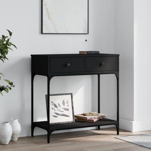 Qnhdfrt Konsolentisch Schwarz 75x34,5x75 cm aus Holzwerkstoff und Metall mit Schubladen Ablage für Flur Wohnzimmer Eingangsbereich Elegant und Stabil von Qnhdfrt