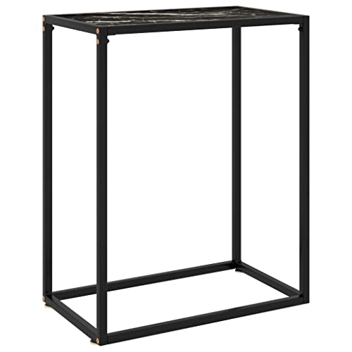 Qnhdfrt Konsolentisch Schwarz Hartglas 60x35x75 cm mit Marmor-Optik Robuster Beistelltisch für Wohnzimmer Balkon Garten von Qnhdfrt
