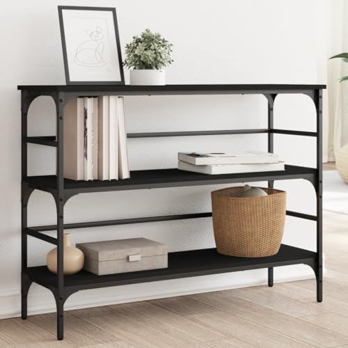 Qnhdfrt Konsolentisch Schwarz Modernes Design 100x32x75 cm Holzwerkstoff Metall Ablagen Stauraum verstellbare Beine für Flur Wohnzimmer Eingangsbereich Qnhdfrt Konsolentisch Schwarz Modernes Design 100x32x75 cm Holzwerkstoff Metall Ablagen Stauraum verstellbare Beine für Flur Wohnzimmer Eingangsbereich von Qnhdfrt