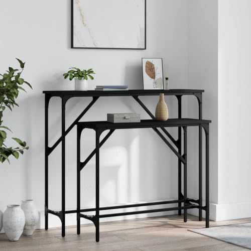 Qnhdfrt Konsolentisch Set Schwarz Holzwerkstoff Metall 2 Stück Modern Elegant Robust mit verstellbaren Beinen für Flur Wohnzimmer Eingangsbereich Größen 95x26x80cm und 75x26x63cm von Qnhdfrt