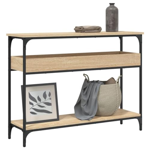Qnhdfrt Konsolentisch Sonoma-Eiche 100x29x75 cm Holzwerkstoff mit Metallrahmen verstellbare Füße platzsparend für Flur Wohnzimmer Balkon kleine Eingangsbereiche Qnhdfrt Konsolentisch Sonoma-Eiche 100x29x75 cm Holzwerkstoff mit Metallrahmen verstellbare Füße platzsparend für Flur Wohnzimmer Balkon kleine Eingangsbereiche von Qnhdfrt