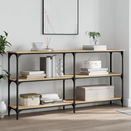 Qnhdfrt Konsolentisch Sonoma Eiche 150x29x75 cm aus Holzwerkstoff mit Metallrahmen Modernes Design Stauraum Wandbefestigung für Flur Wohnzimmer Schlafzimmer von Qnhdfrt