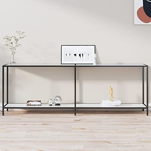 Qnhdfrt Konsolentisch Weiß 220x35x75,5 cm aus Hartglas und pulverbeschichtetem Stahl - Robuster Flurtisch mit unterer Ablage für stilvolle Wohnräume wie Flur oder Wohnzimmer von Qnhdfrt