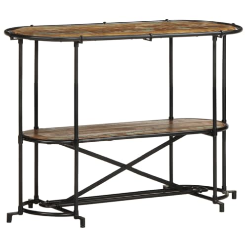 Qnhdfrt Konsolentisch aus Massivem Altholz 110x42x76 cm Braun Schwarz mit Eisen Gestell und Ablagen Industrielles Design für Flur Balkon Garten von Qnhdfrt