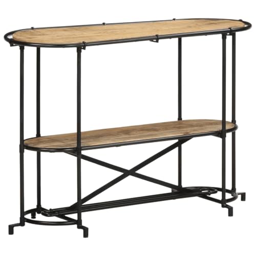 Qnhdfrt Konsolentisch aus Massivem Mangoholz 110x42x76 cm mit Eisenrahmen und Ablagen, Robuster Beistelltisch für Flur, Wohnzimmer, Balkon oder Terrasse von Qnhdfrt
