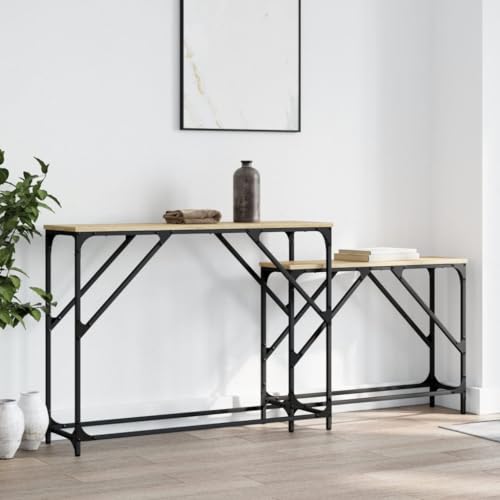 Qnhdfrt Konsolentische 2er Set Sonoma Eiche 100x28x75 cm & 80x22x60 cm, Holzwerkstoff Metall Gestell, platzsparendes Nesting Design, robuster Beistelltisch für Wohnzimmer Flur Balkon von Qnhdfrt