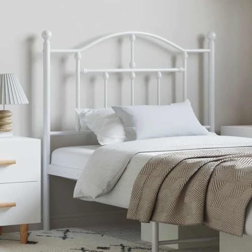 Qnhdfrt Kopfteil 100 cm Weiß aus pulverbeschichtetem Stahl Modernes Bett Kopfteil mit Rundrohr Robustes Bettkopfteil Rückenlehne für Schlafzimmer Jugendzimmer Gästezimmer von Qnhdfrt