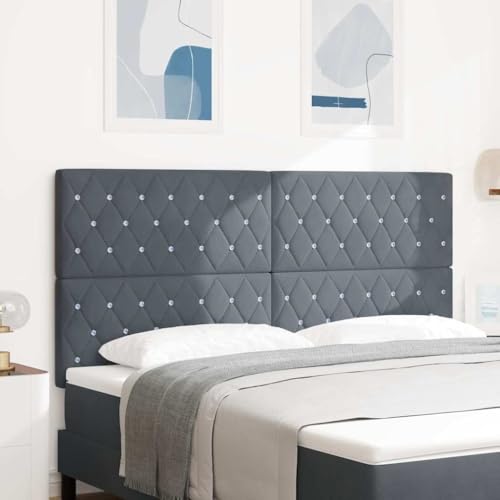 Qnhdfrt Kopfteil 180 cm Samt Dunkelgrau Höhenverstellbar Wandmontiertes Bett Kopfteil Modernes Kristallknopfdesign Bequeme Rückenlehne für Schlafzimmer von Qnhdfrt