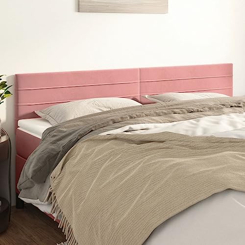 Qnhdfrt Kopfteil 2er Set Rosa Samt 200x78/88 cm Höhenverstellbares Bettkopfteil mit massiver Lärchenholz Struktur Modernes Design für Schlafzimmer Doppelbett von Qnhdfrt