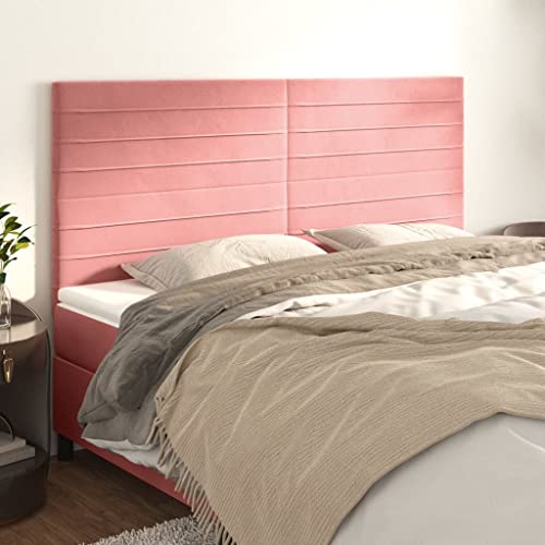 Qnhdfrt Kopfteil 4teilig Rosa Samt 100x5x78/88 cm Höhenverstellbar Modernes Design mit Massivholzbeinen Bequeme Rückenlehne für Schlafzimmer und Gästezimmer geeignet von Qnhdfrt
