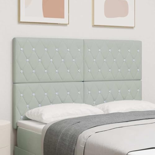 Qnhdfrt Kopfteil Bett 140 cm Samt Hellgrau mit Kristallknöpfen und Diamantsteppung Wandmontage Höhenverstellbar Modernes Design für Schlafzimmer von Qnhdfrt