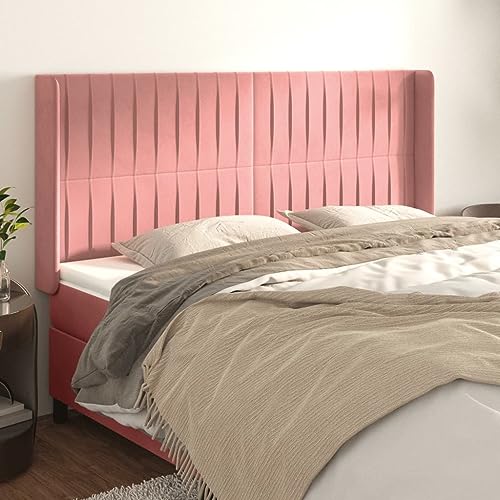 Qnhdfrt Kopfteil Bett 163x118 cm Rosa Samt Höhenverstellbar Mit Ohren Massivholzbeine Modernes Design Bequeme Rückenlehne Für Schlafzimmer Doppelbett von Qnhdfrt