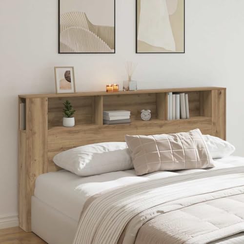 Qnhdfrt Kopfteil Bett 200 cm mit Regal Artisan Eiche Holzwerkstoff Modernes Design Robust und Stauraumwunder für Schlafzimmer von Qnhdfrt